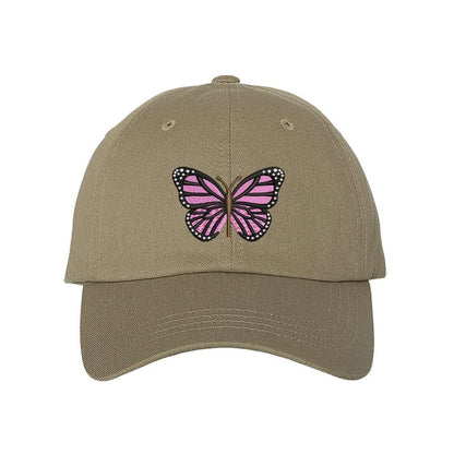 Embroidered light pink butterfly on khaki baseball hat - DSY Lifestyle