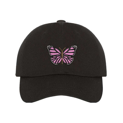 Embroidered light pink butterfly on black baseball hat - DSY Lifestyle