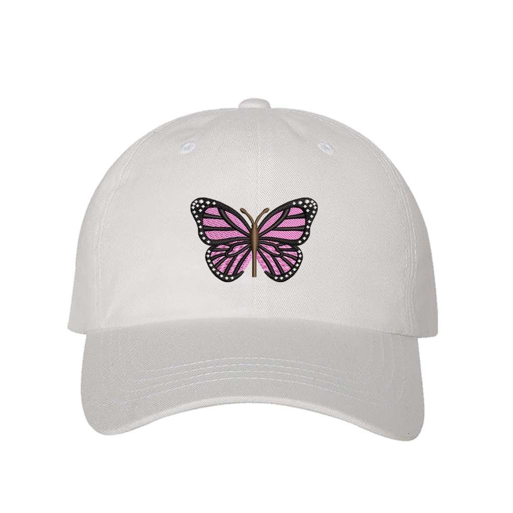 Embroidered light pink butterfly on white baseball hat - DSY Lifestyle