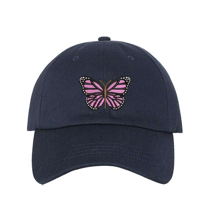 Embroidered light pink butterfly on navy baseball hat - DSY Lifestyle