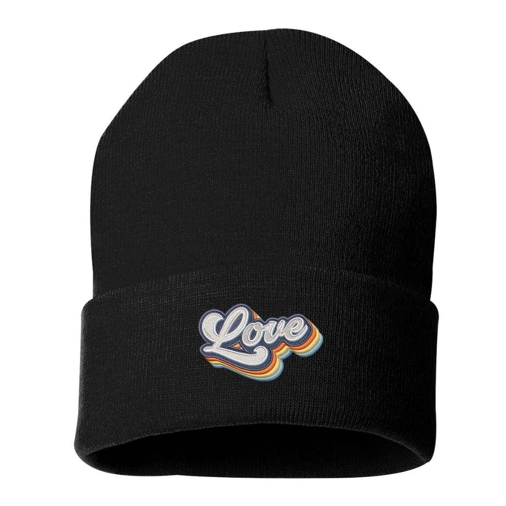 Black cuffed beanie with Love embroidered in a retro font - DSY Lifestyle