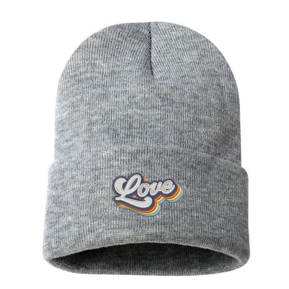 Dark heather cuffed beanie with Love embroidered in a retro font - DSY Lifestyle