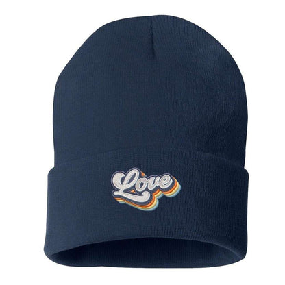 Navy blue cuffed beanie with Love embroidered in a retro font - DSY Lifestyle