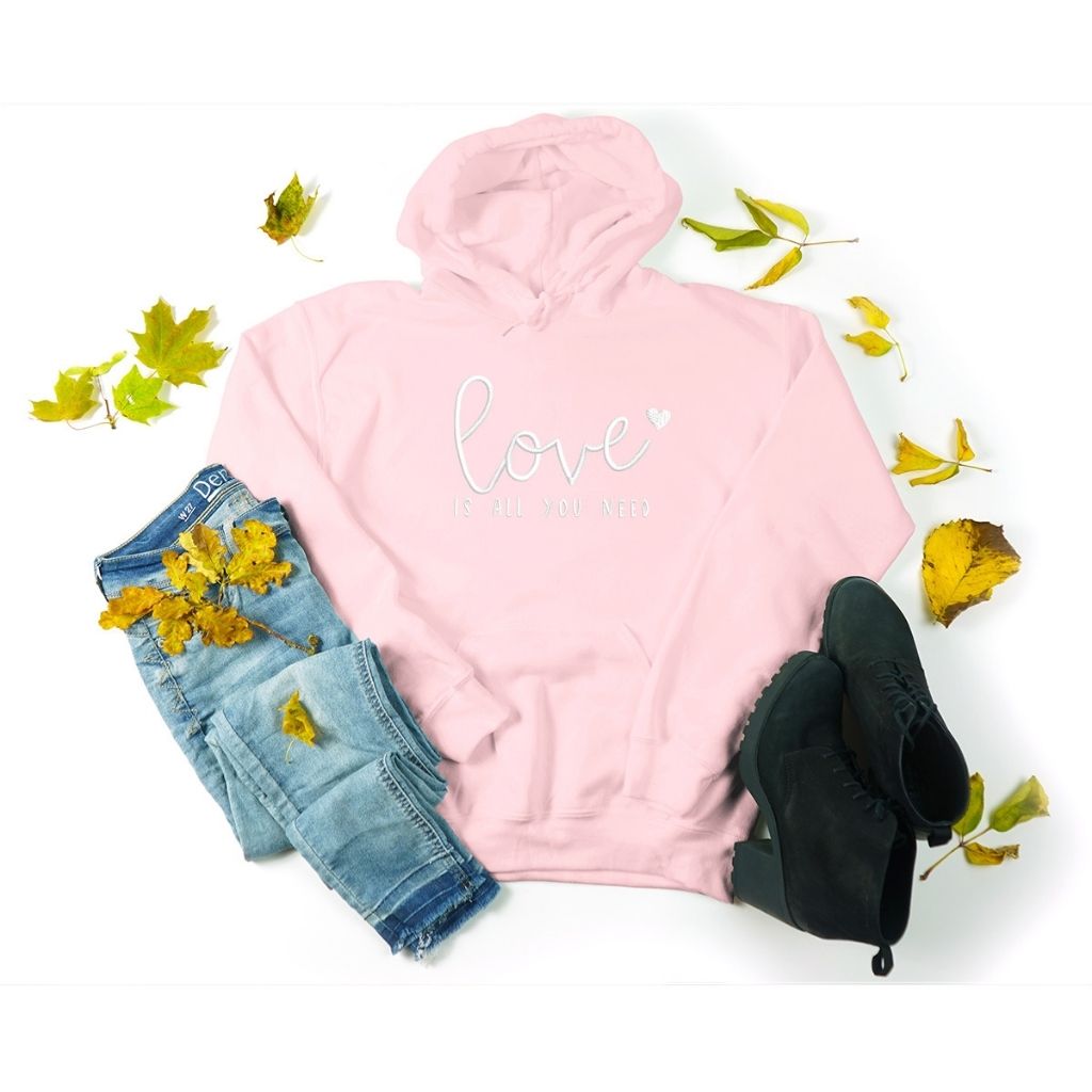 Pink hoodie embroidered with Love is all you need in white - DSY Lifestyle