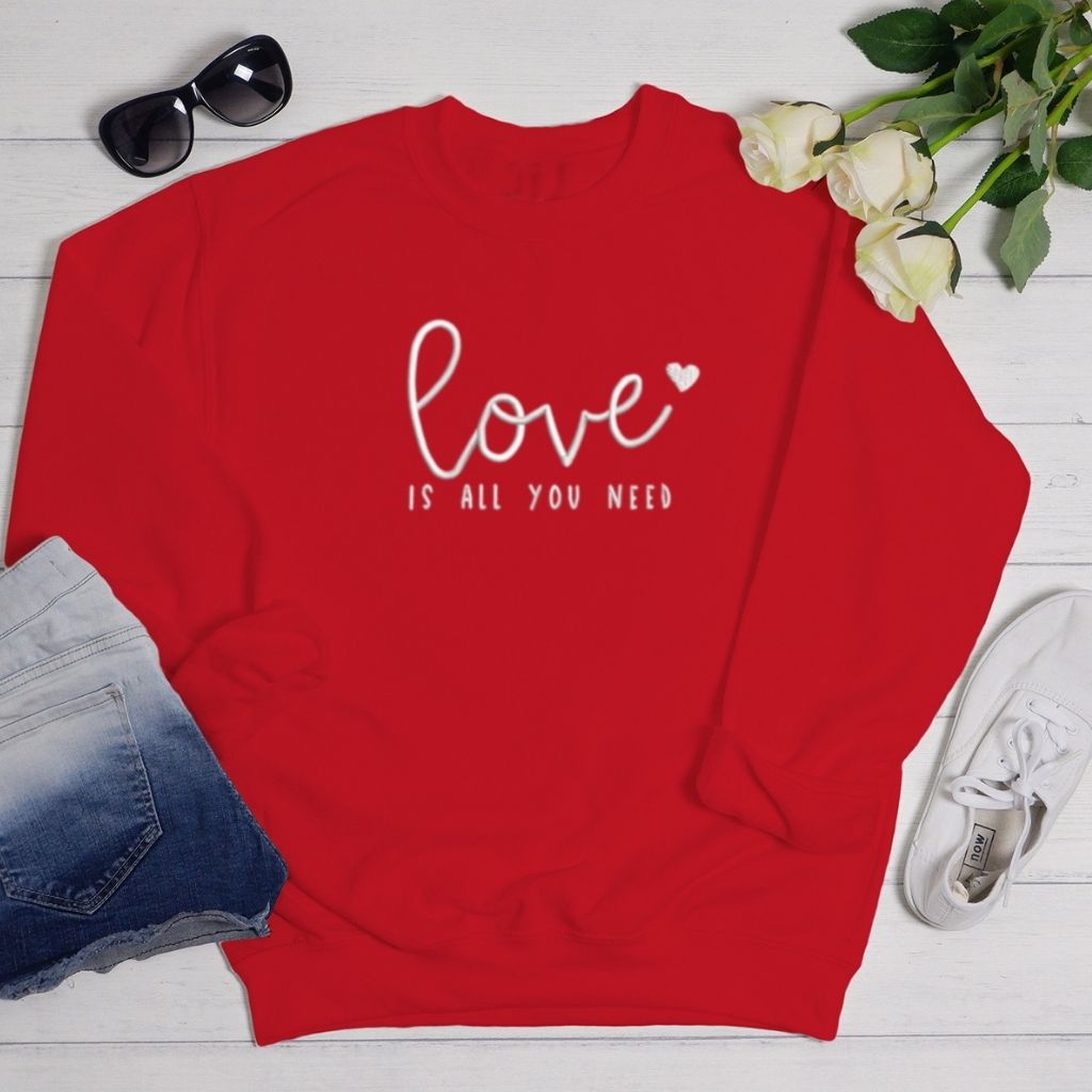 Red Sweatshirt embroidered with Love is all you need in white - DSY Lifestyle