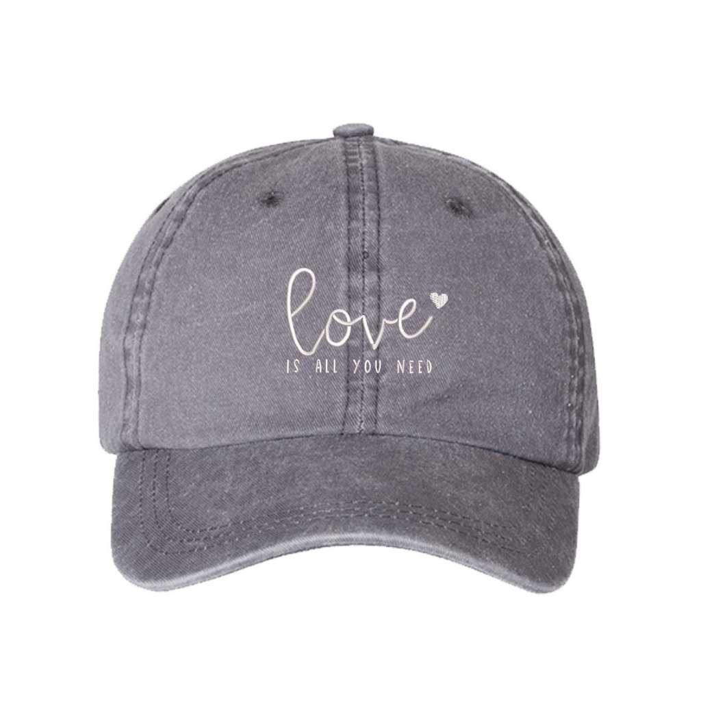 Gray washed hat with love is all you need embroidered in white- DSY Lifestyle
