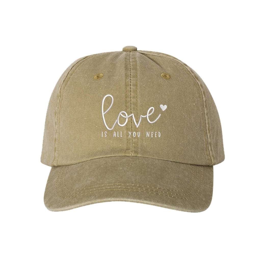 Khaki washed hat with love is all you need embroidered in white- DSY Lifestyle