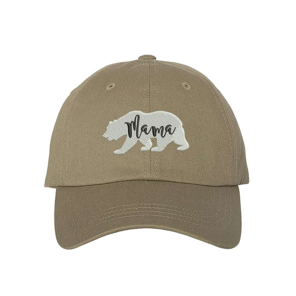  Khaki baseball hat with white bear outline and Mama embroidered in black - DSY Lifestyle