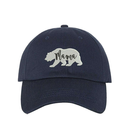 Navy blue  baseball hat with white bear outline and Mama embroidered in black - DSY Lifestyle