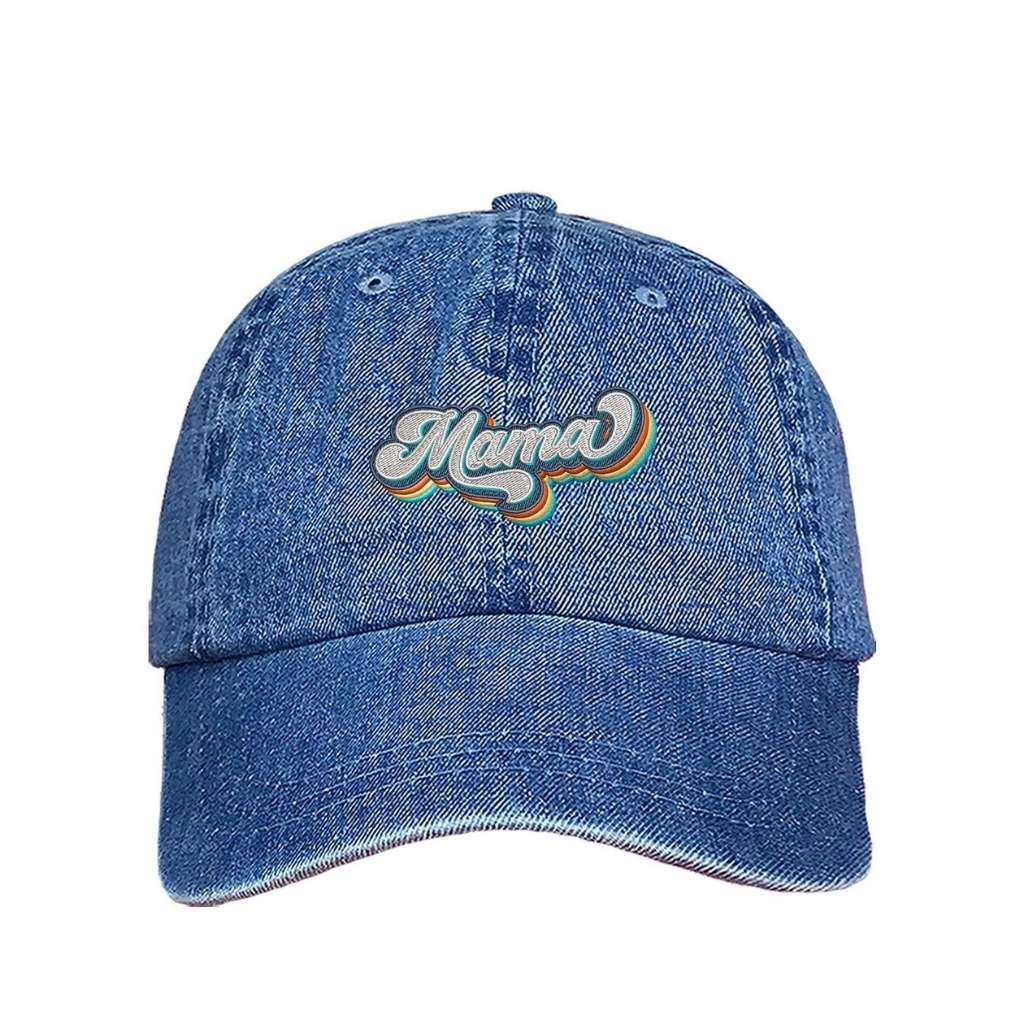 Light denim baseball hat with Mama embroidered in a retro font - DSY Lifestyle 