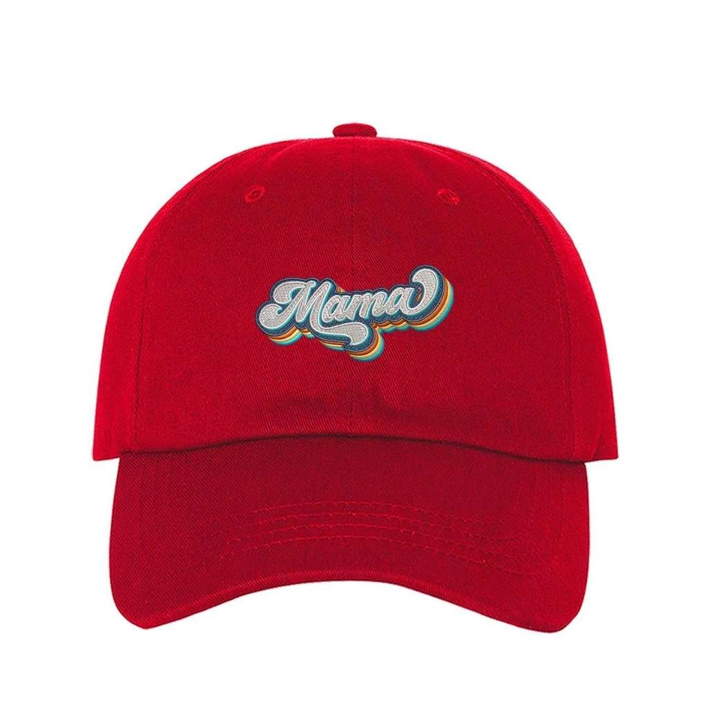 Red baseball hat with Mama embroidered in a retro font - DSY Lifestyle 