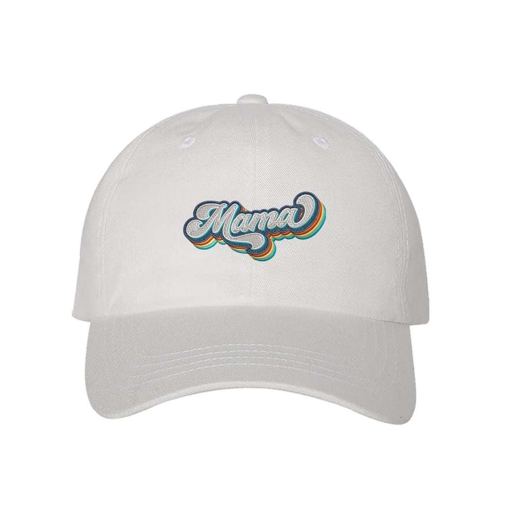 White baseball hat with Mama embroidered in a retro font - DSY Lifestyle
