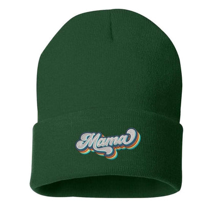 Forest green cuffed beanie with Mama embroidered in a retro font - DSY Lifestyle