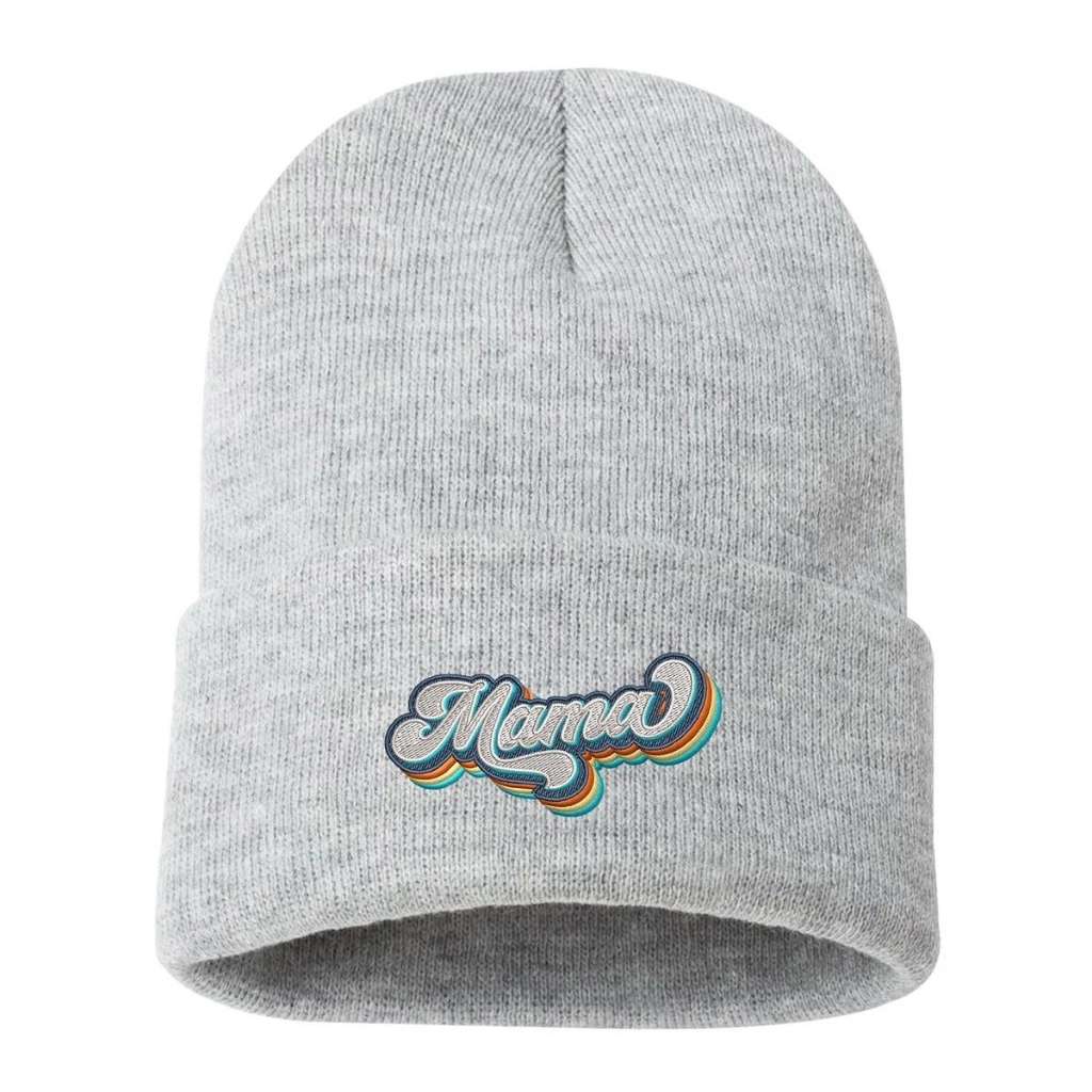 Light heather cuffed beanie with Mama embroidered in a retro font - DSY Lifestyle