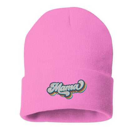 Light pink cuffed beanie with Mama embroidered in a retro font - DSY Lifestyle