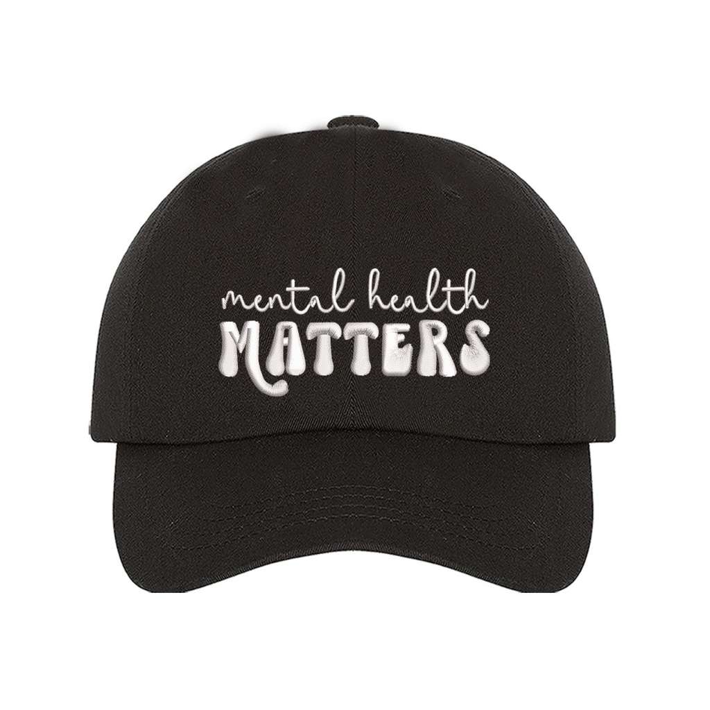 Black baseball cap embroidered with Mental health Matters - DSY Lifestyle