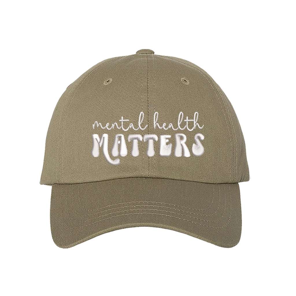 Khaki baseball cap embroidered with Mental health Matters - DSY Lifestyle