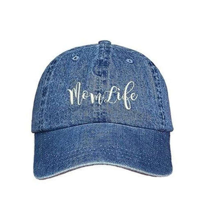 Light denim baseball hat with Mom Life embroidered in white - DSY Lifestyle