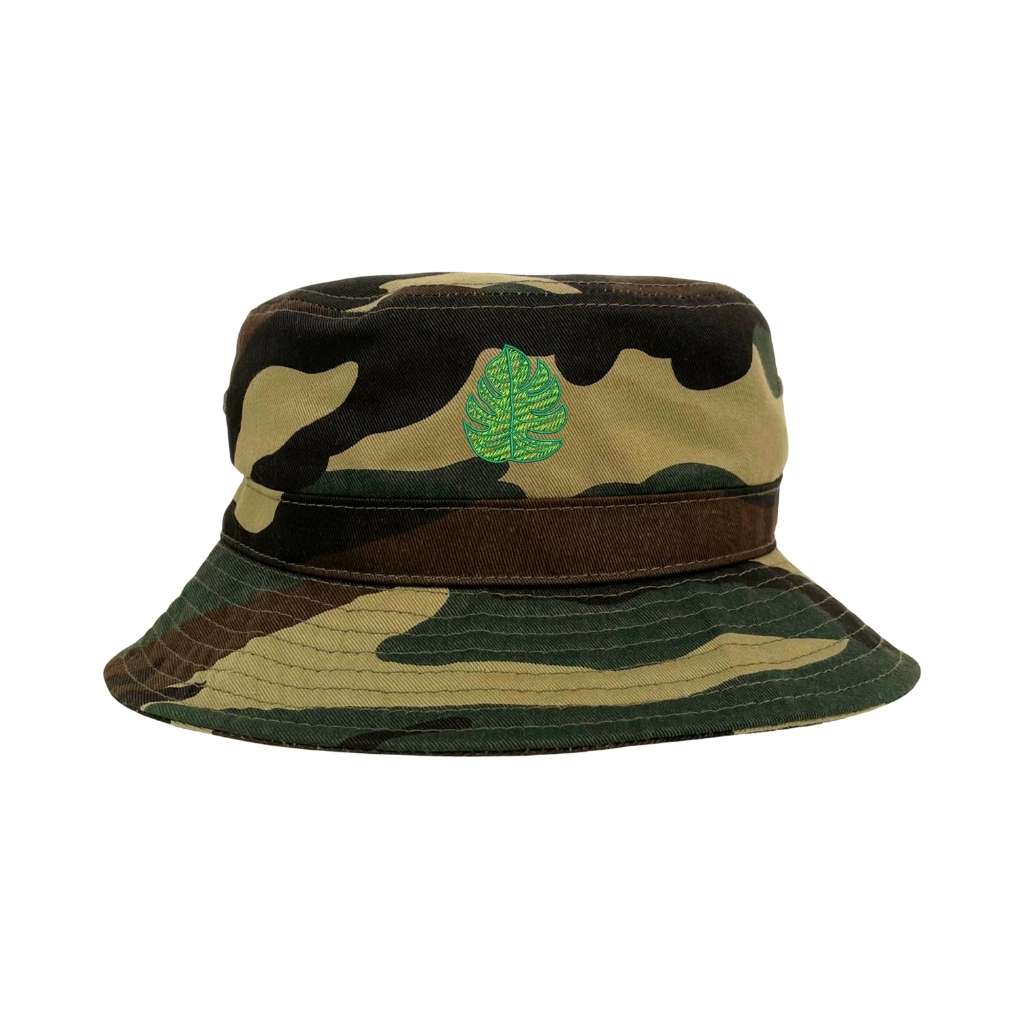 Embroidered Monstera on camo bucket hat - DSY Lifestyle