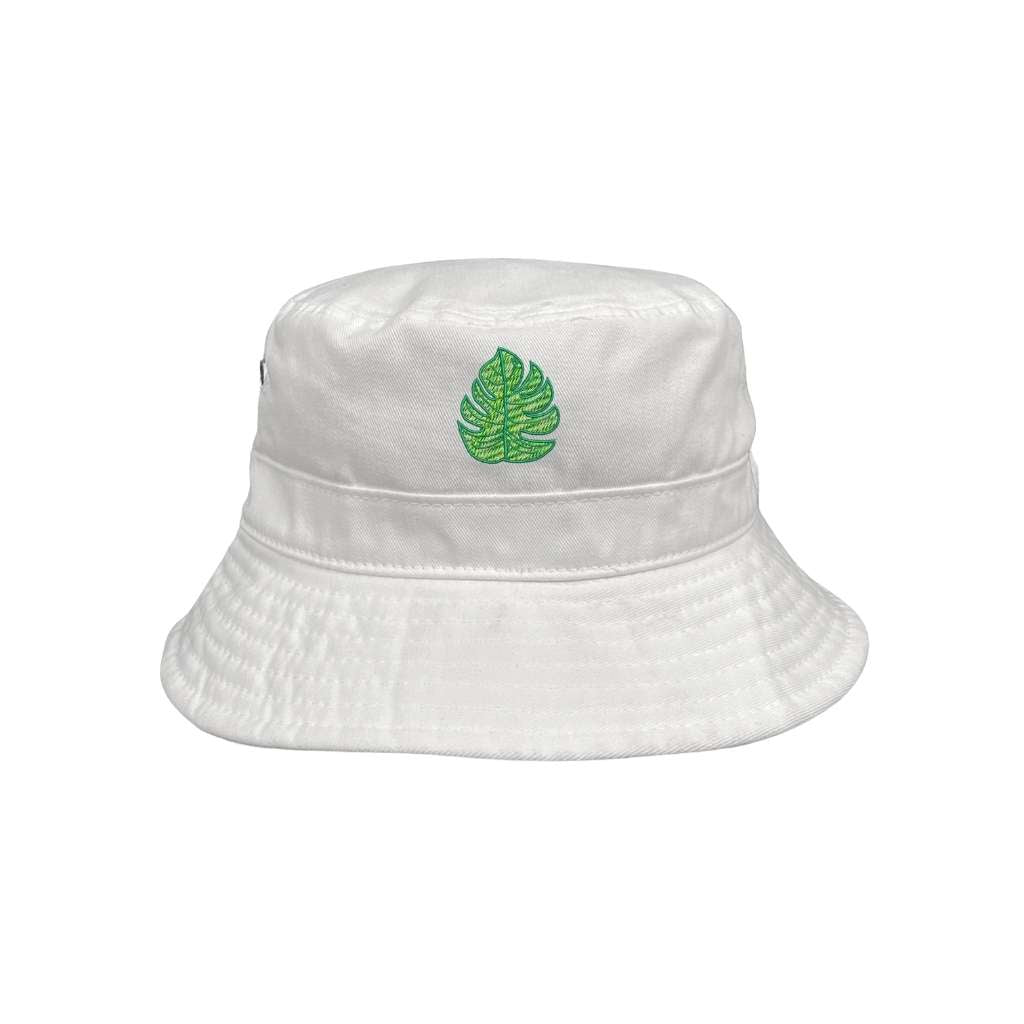 Embroidered Monstera on white bucket hat - DSY Lifestyle