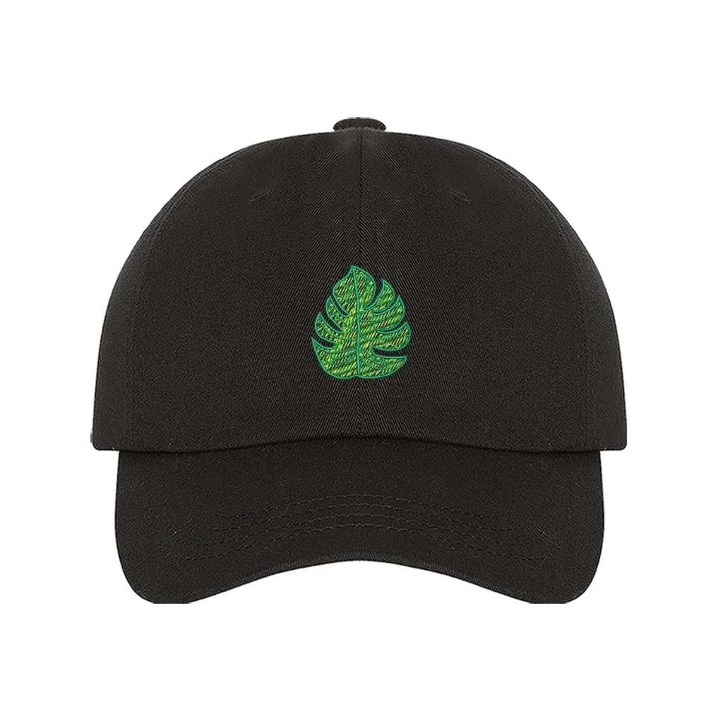 Black baseball hat with Monstera leaf embroidered in green - DSY Lifestyle