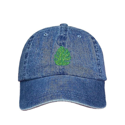 Light denim baseball hat with Monstera leaf embroidered in green - DSY Lifestyle