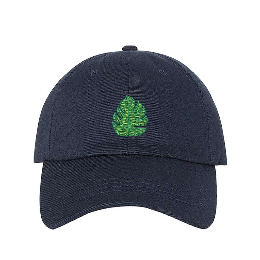 Navy blue baseball hat with Monstera leaf embroidered in green - DSY Lifestyle