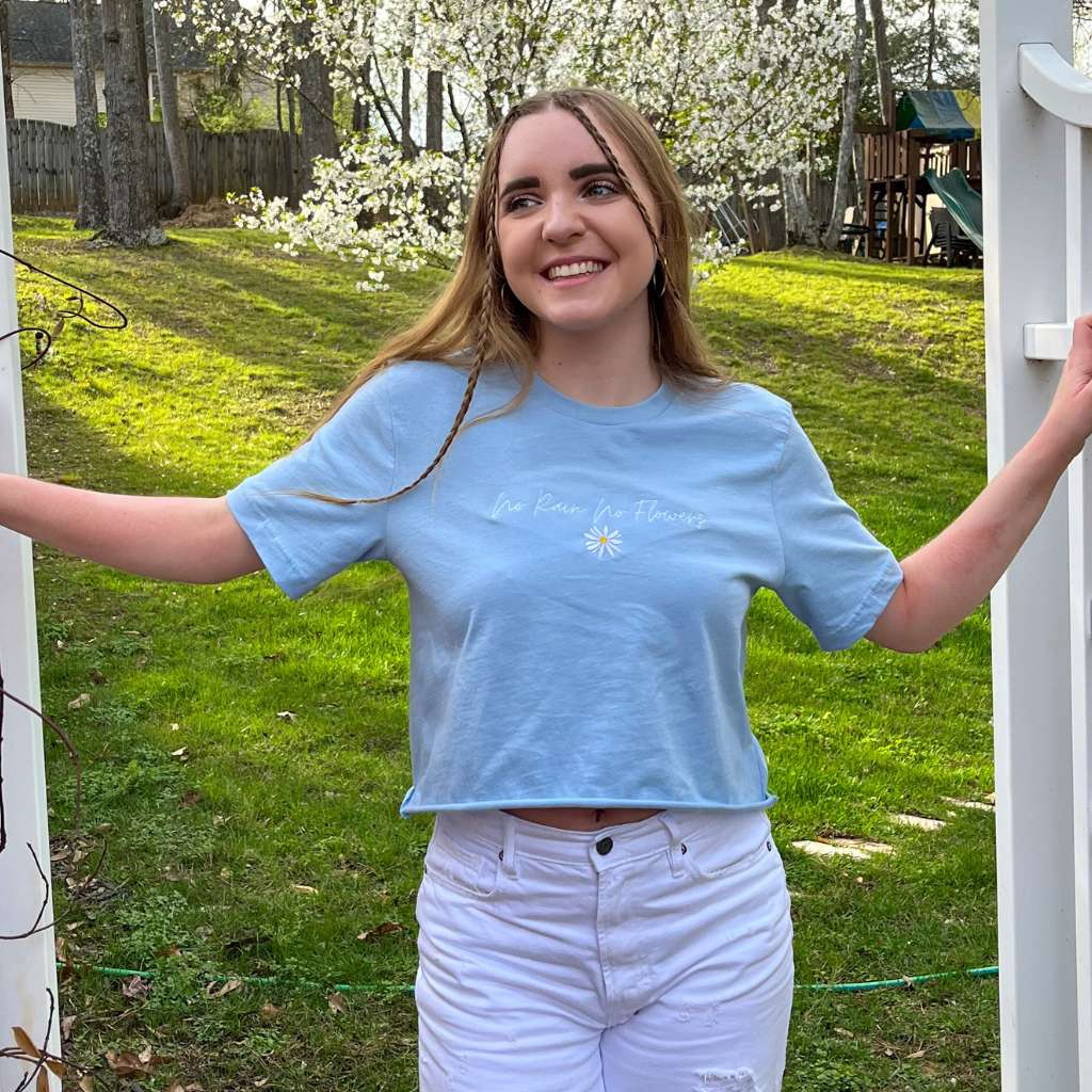 No rain no Flowers Sky Blue Crop Top - DSY Lifestyle