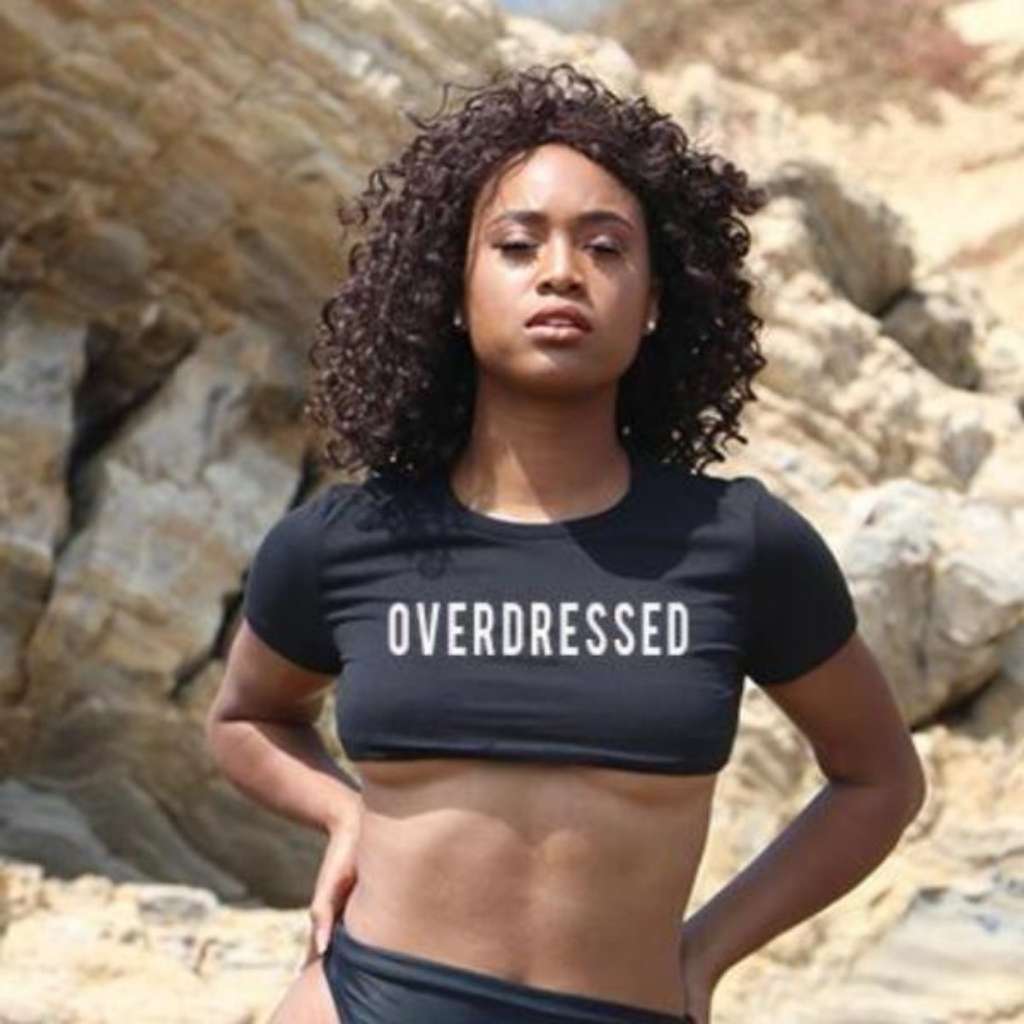 Overdressed Underboob Tee, Sexy Underboob Top, Printed Crop Top, Overdressed Shirt, Black Underboob Top, DSY Lifestyle, Black Underboob Tee, Made in LA