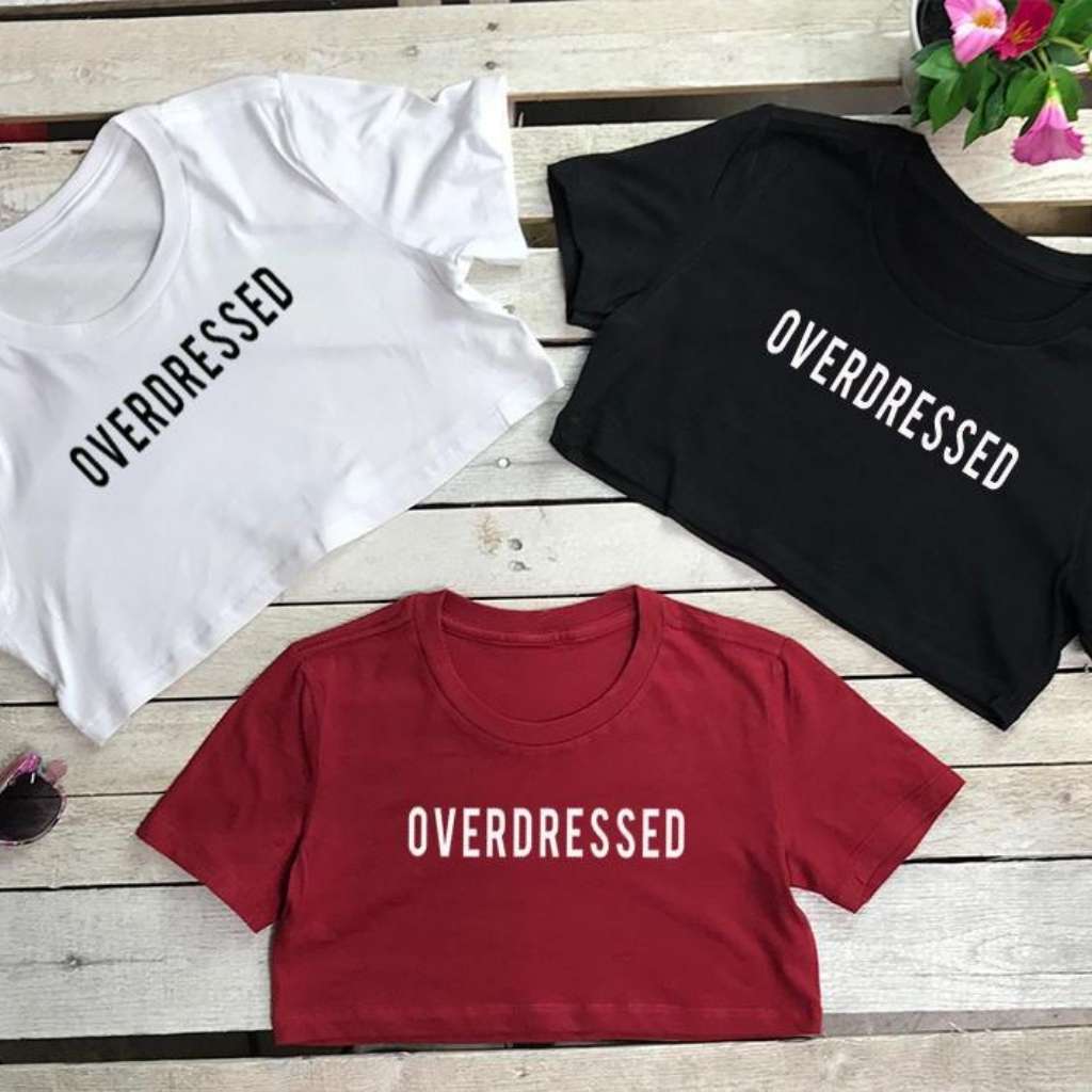 Overdressed Underboob Tee, Sexy Underboob Top, Printed Crop Top, Overdressed Shirt, Black Underboob Top, DSY Lifestyle Underboob Tee, Made in LA