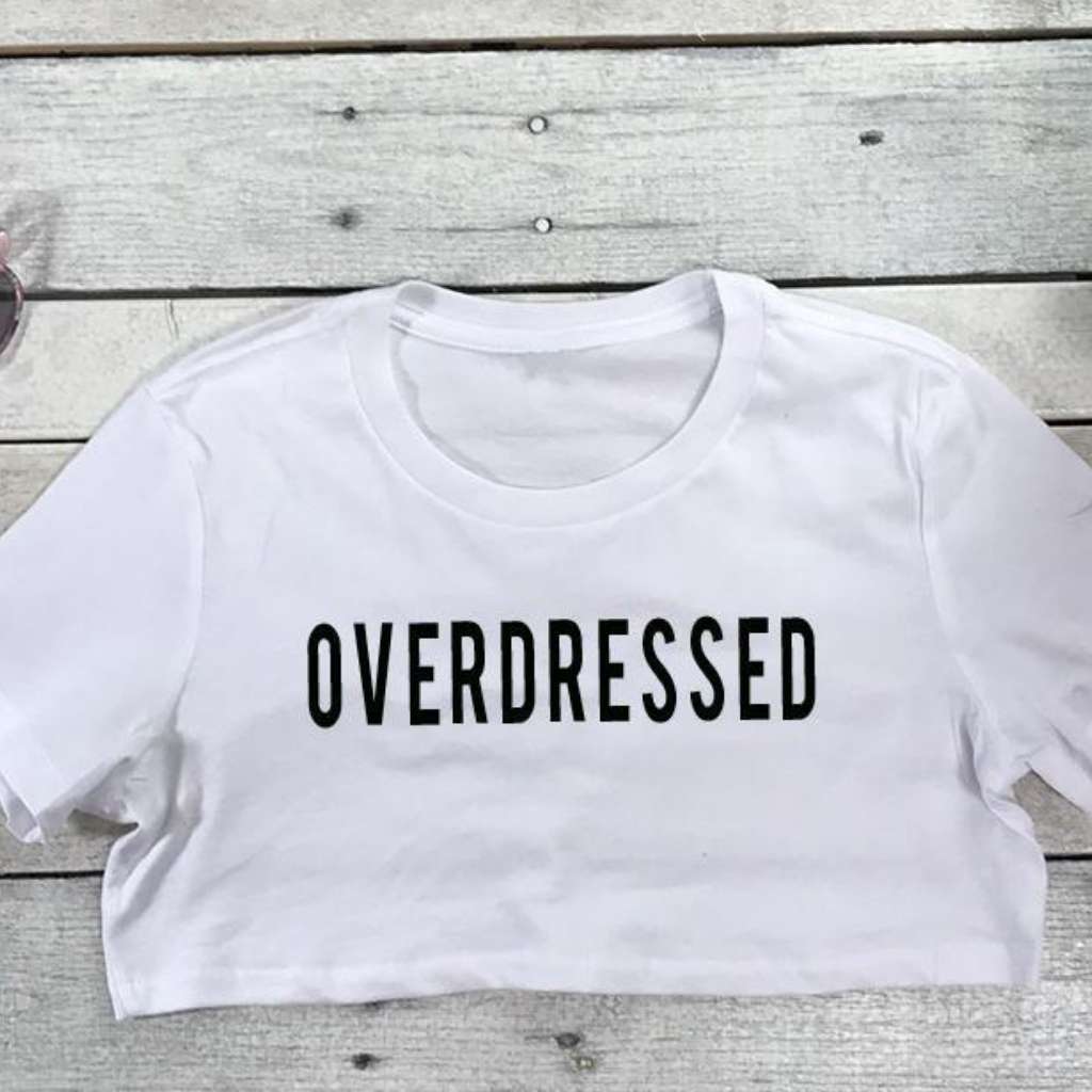 Overdressed Underboob Tee, Sexy Underboob Top, Printed Crop Top, Overdressed Shirt, Black Underboob Top, DSY Lifestyle, White Underboob Tee, Made in LA