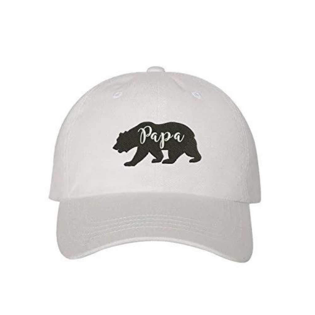 White baseball hat with a bear outline and papa embroidered in white - DSY Lifestyle