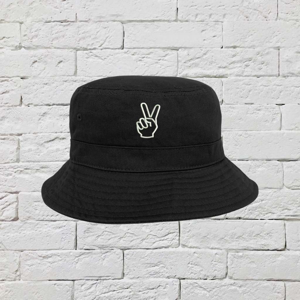 Embroidered Peace Hand on black bucket hat - DSY Lifestyle