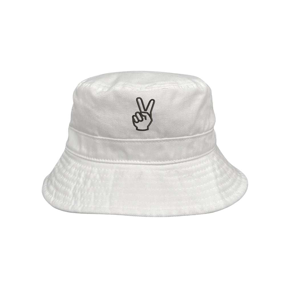 Embroidered Peace Hand on white bucket hat - DSY Lifestyle