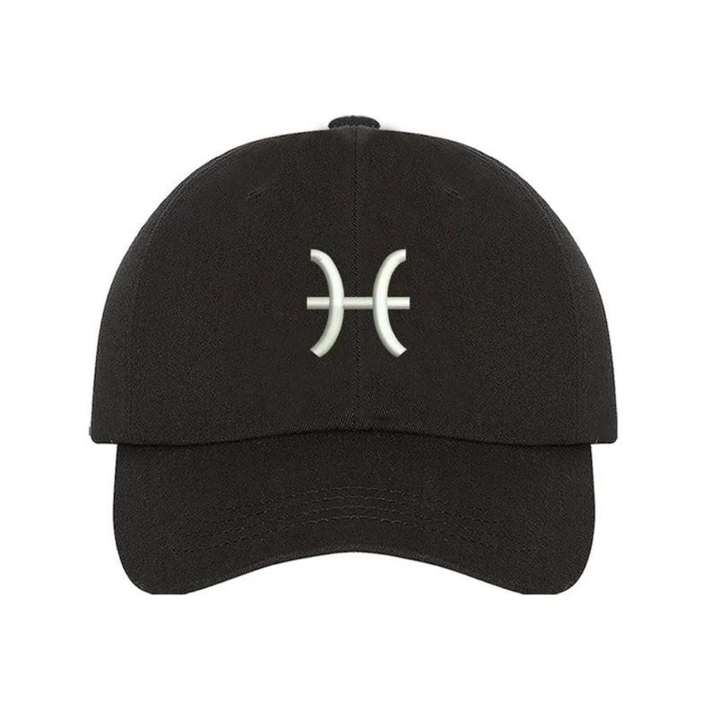 Black baseball cap with Pisces zodiac symbol embroidered in white - DSY Lifestyle