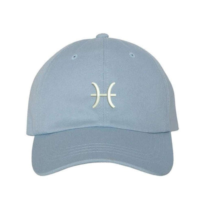 Sky blue baseball cap with Pisces zodiac symbol embroidered in white - DSY Lifestyle