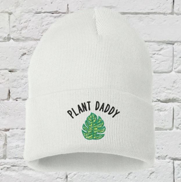 Plant Daddy Embroidered White Beanie - DSY Lifestyle