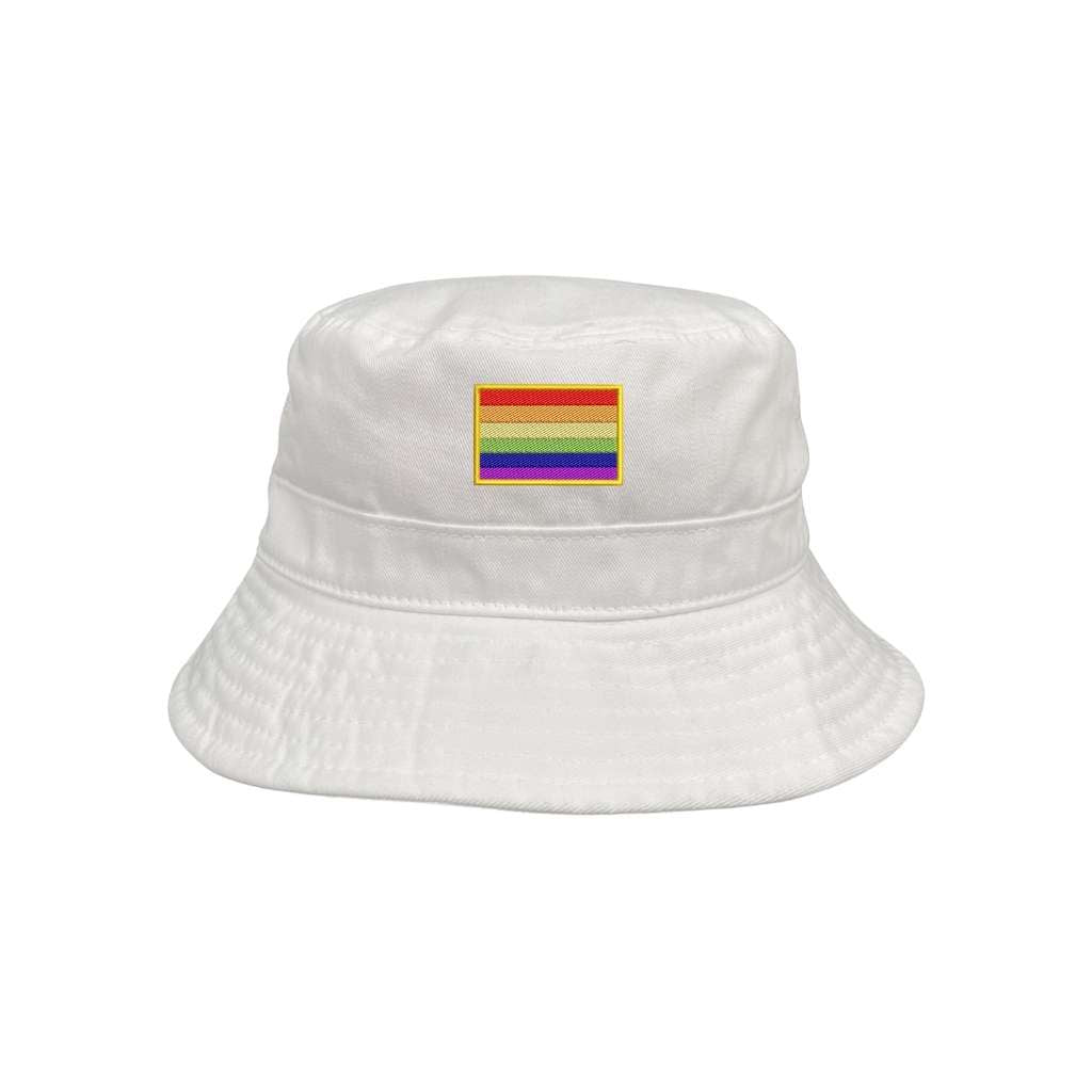 Embroidered Pride Flag on white bucket hat - DSY Lifestyle
