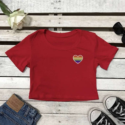Pride Heart Cropped Tee, Embroidered Cropped T-Shirt, LGBTQ Crop Top Tee, Cropped Tee, Pride T-shirt, Cardinal Crop Top, DSY Lifestyle Crop Tees, Made in LA