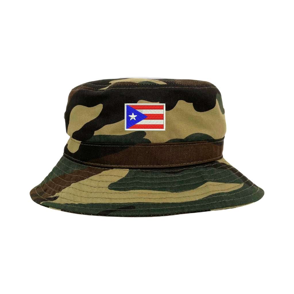 Embroidered Puerto Rico Flag on camo bucket hat - DSY Lifestyle