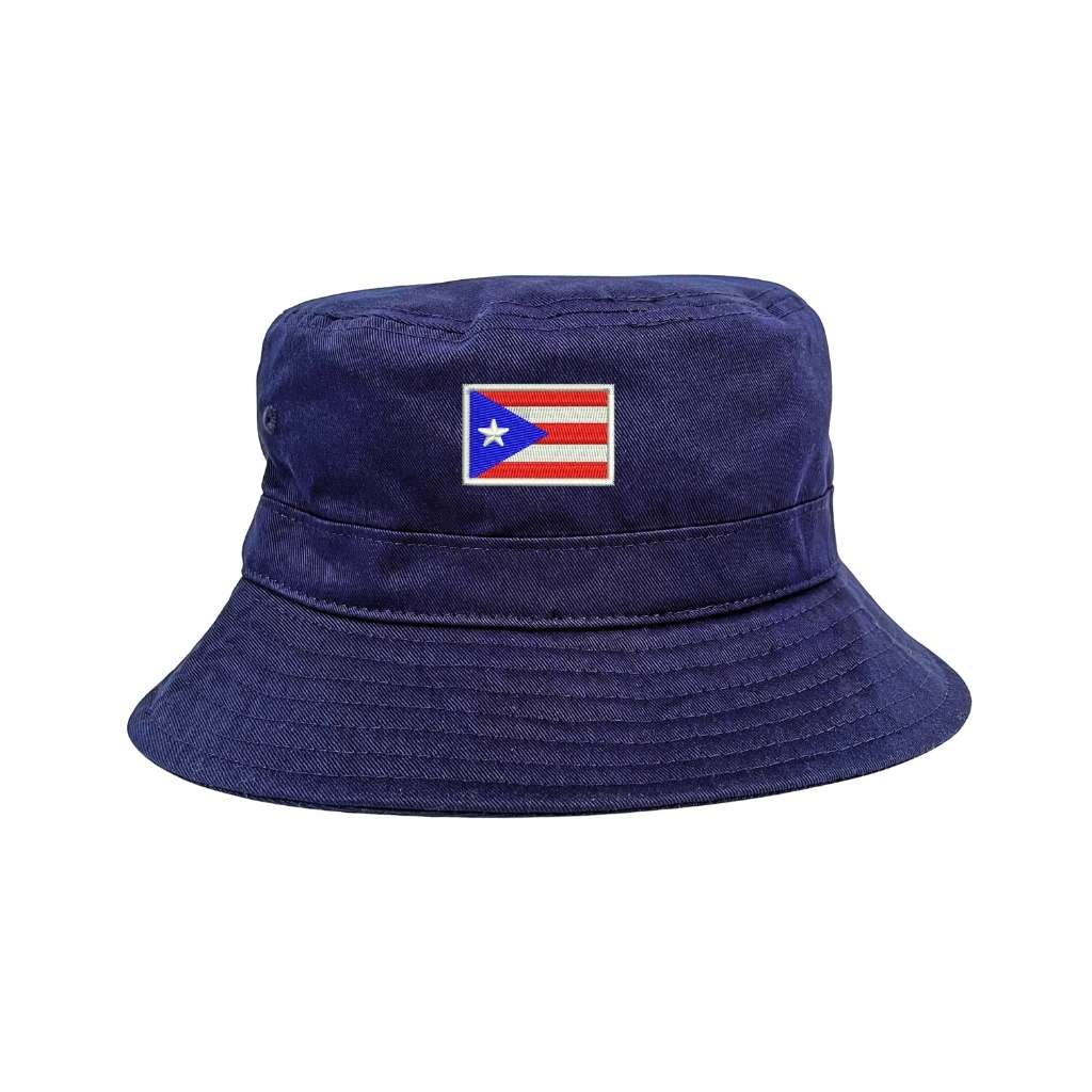 Embroidered Puerto Rico Flag on navy bucket hat - DSY Lifestyle