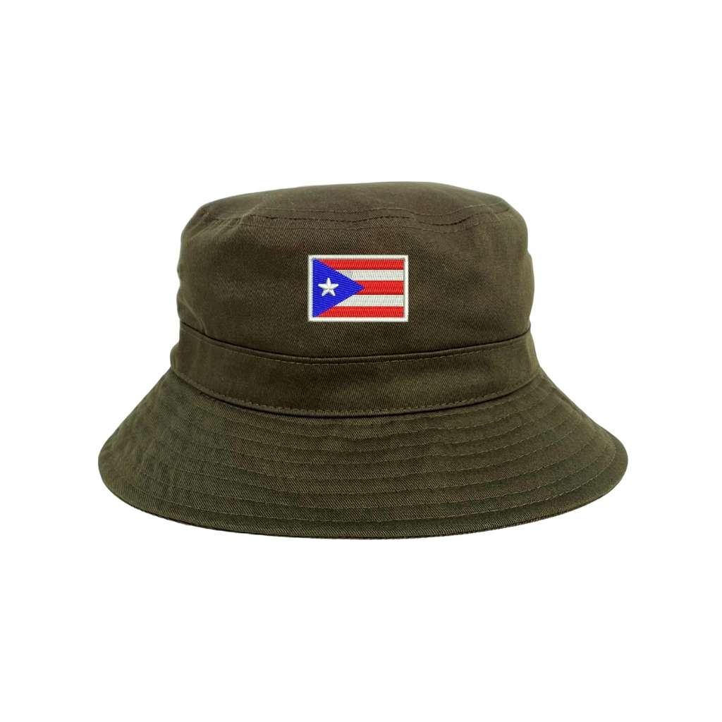 Embroidered Puerto Rico Flag on olive bucket hat - DSY Lifestyle