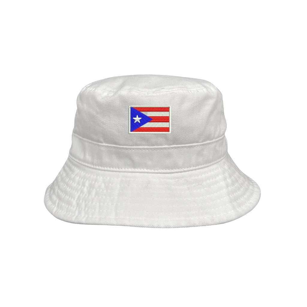 Embroidered Puerto Rico Flag on white bucket hat - DSY Lifestyle