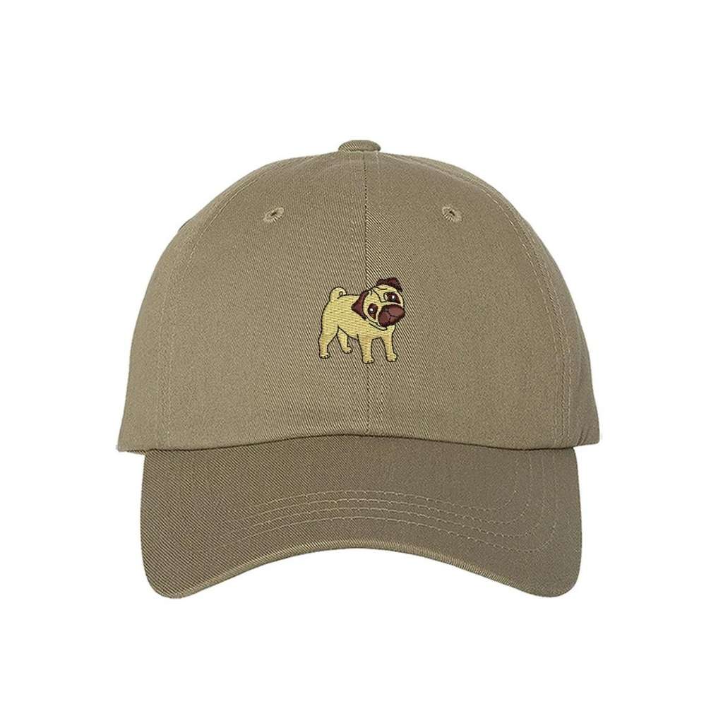 Khaki Baseball Hat embroidered with pug - DSY Lifestyle