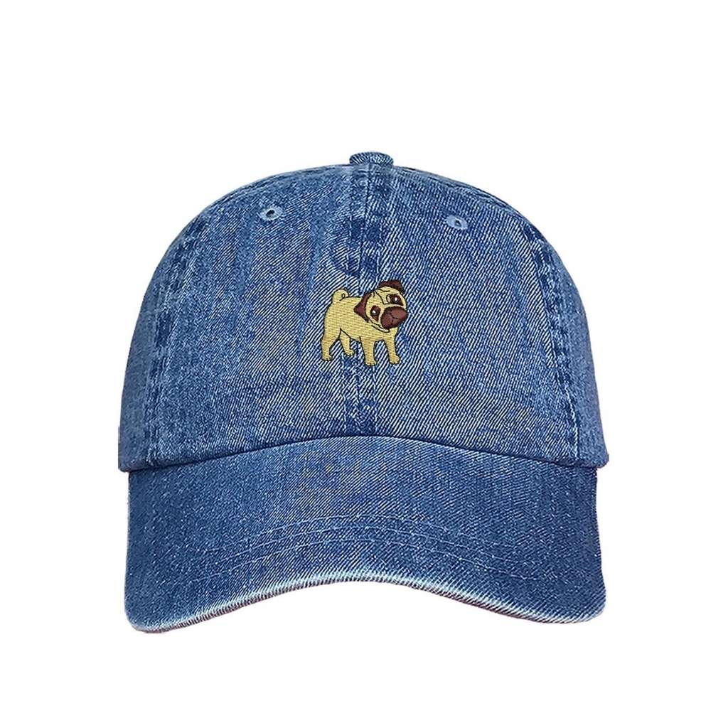 Light Denim Baseball Hat embroidered with pug - DSY Lifestyle