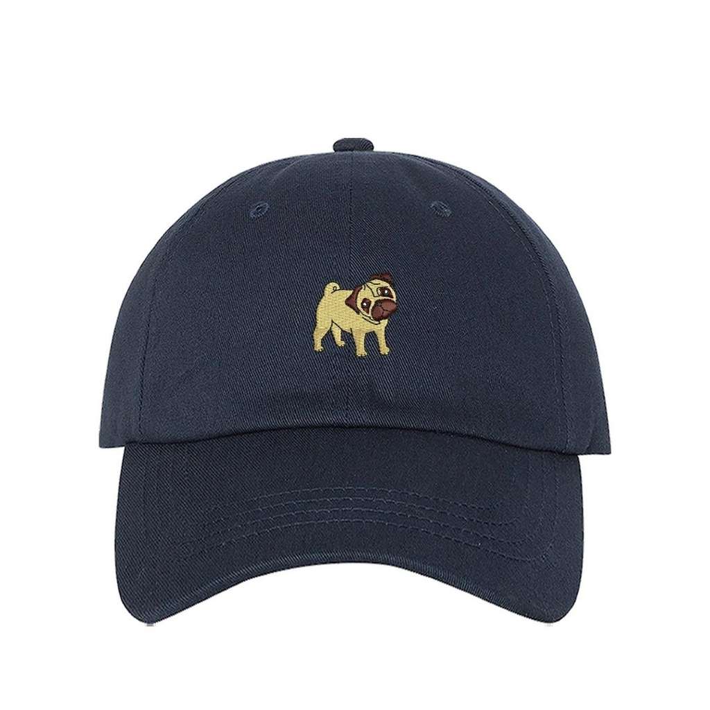 Navy Blue Baseball Hat embroidered with pug - DSY Lifestyle