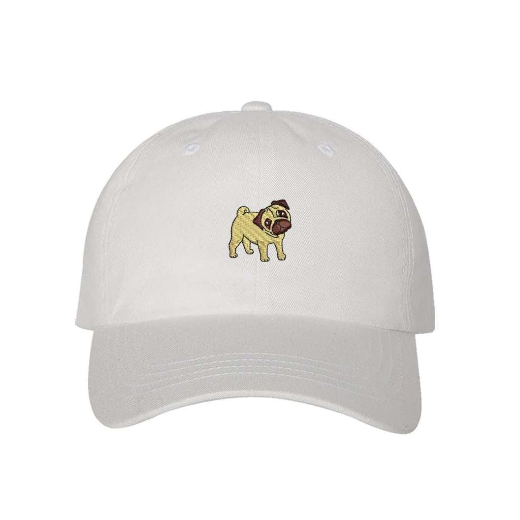 White Baseball Hat embroidered with pug - DSY Lifestyle
