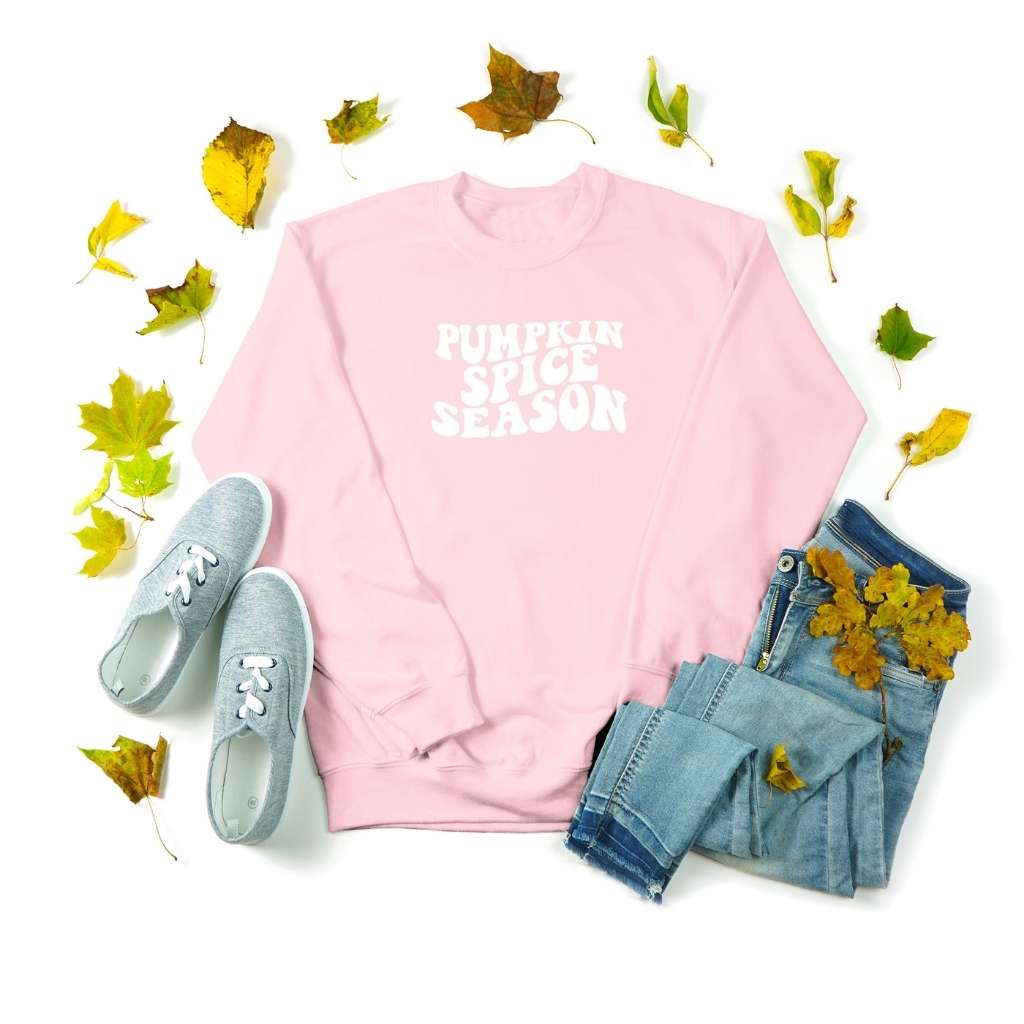 Unisex Pink sweatshirt with pumpkin spice sprinted in the front in white - DSY Lifestyle