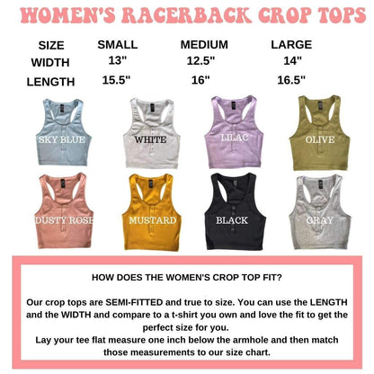 Womens Racerback crop top Color and Size Chart - DSY Lifestyle