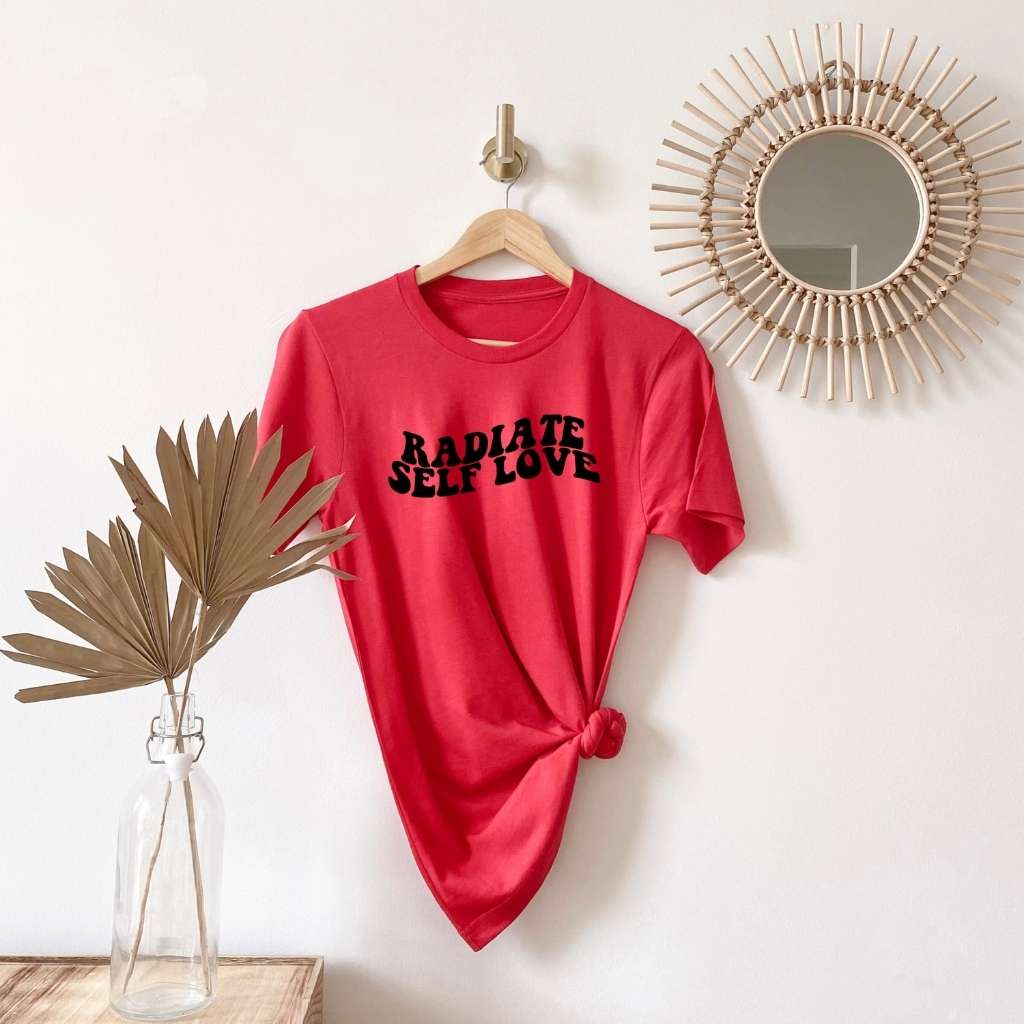 Red unisex tee with Radiate Self Love printed in black - DSY Lifestyle